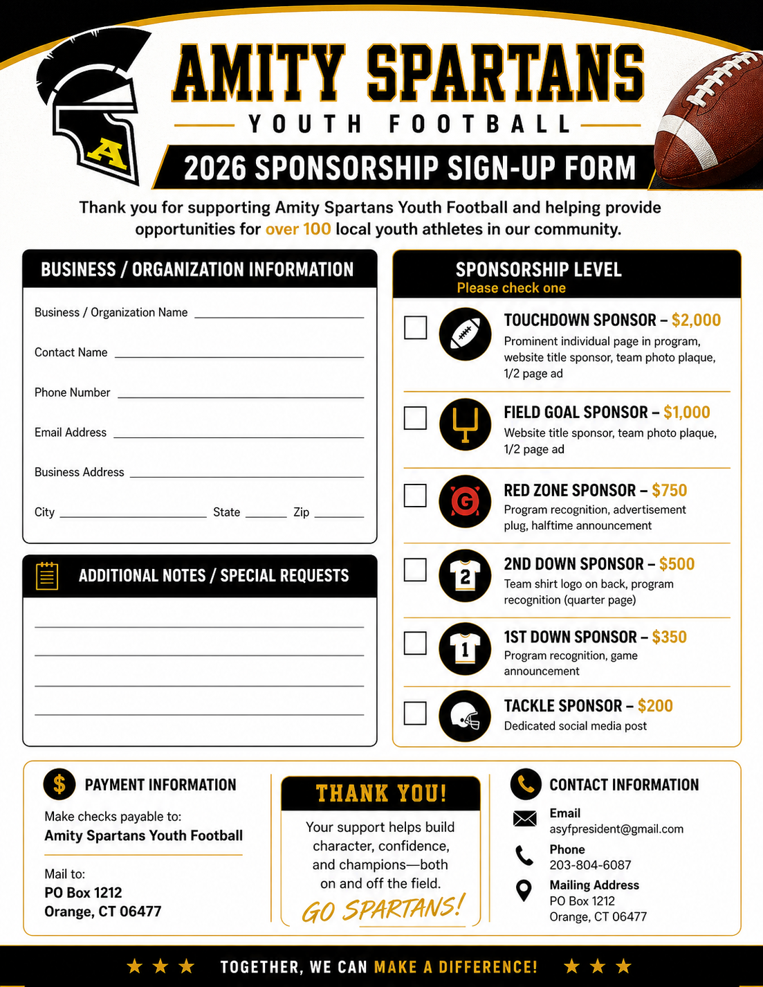 2026 Sponsorship Sign-Up Form